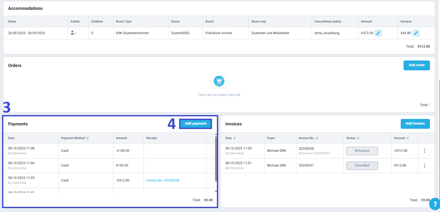 In the Reservation Card, scroll down to the Payment section.