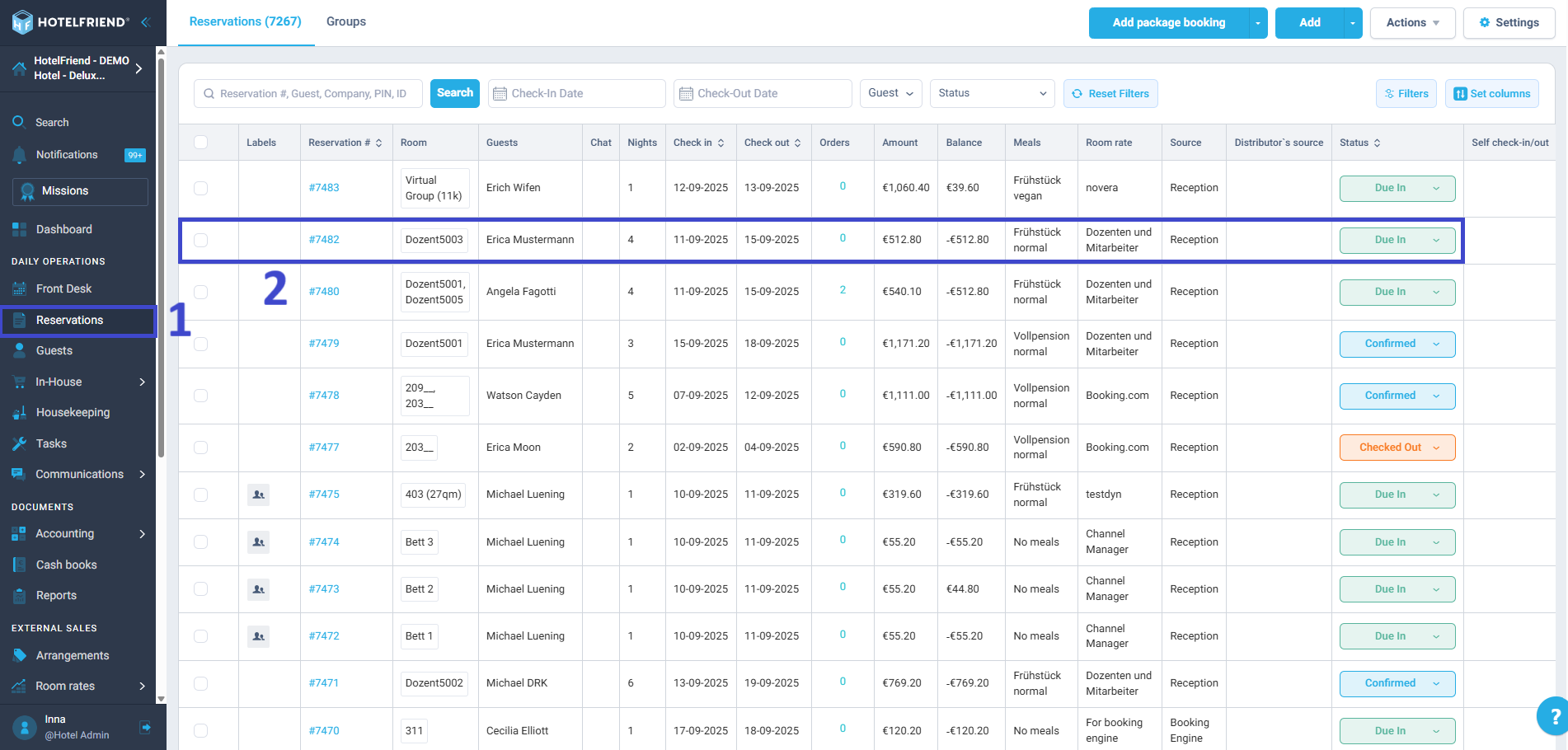 Deposit money through the Reservations section