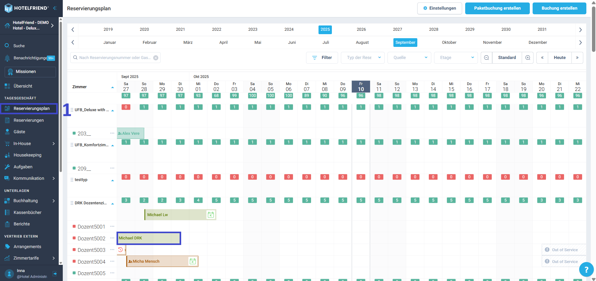 Wählen Sie im linken Menü Reservierungsplan.