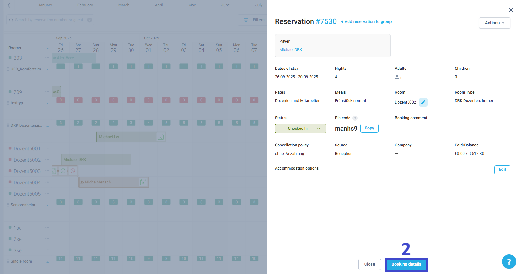 Select a reservation you need and click Booking details.