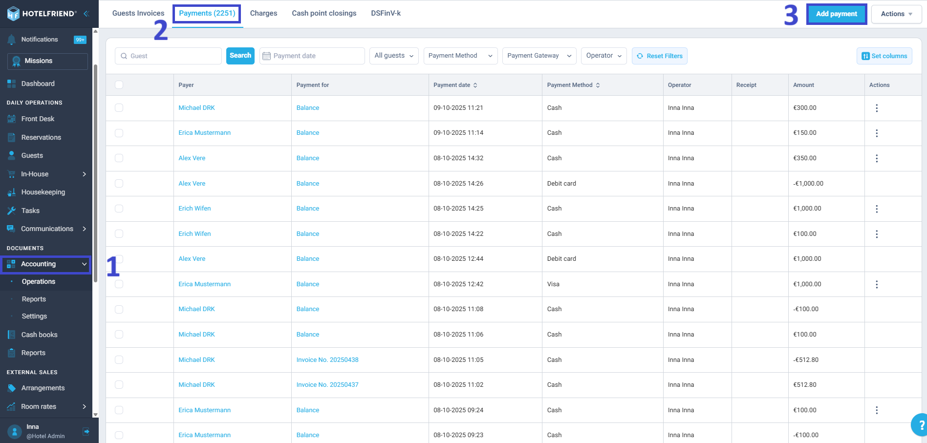 Deposit money through the Accounting section