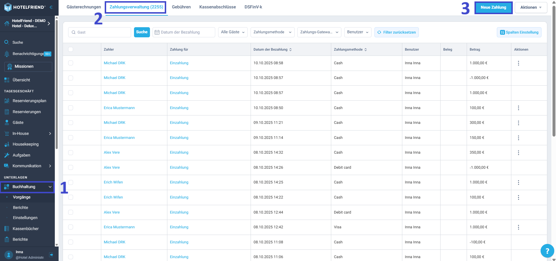 Klicken Sie auf Neue Zahlung.