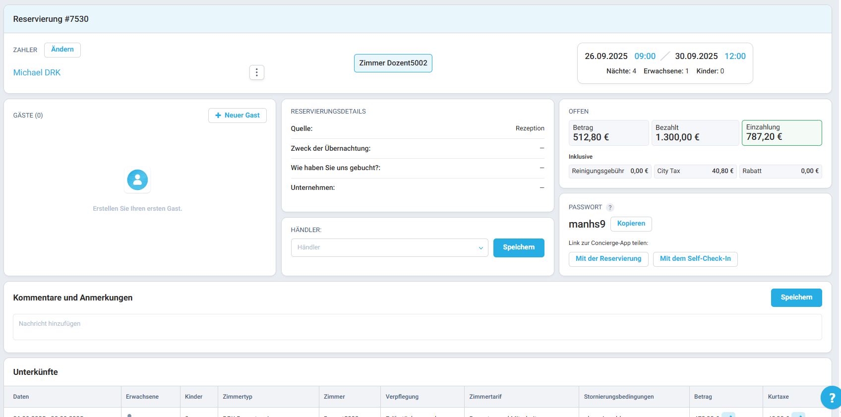 Der eingezahlte Betrag wird nun im Abschnitt Offen angezeigt.