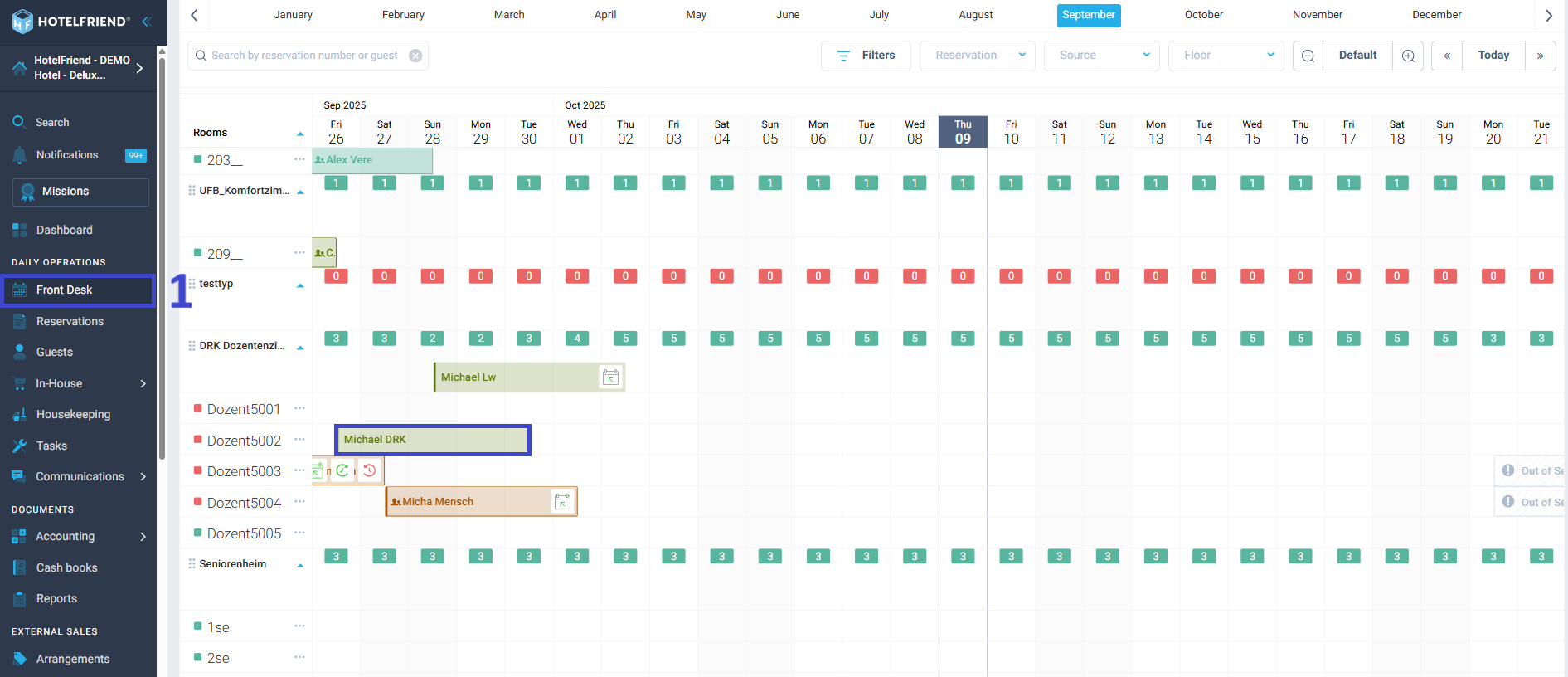 In the menu on the left, select Front Desk.