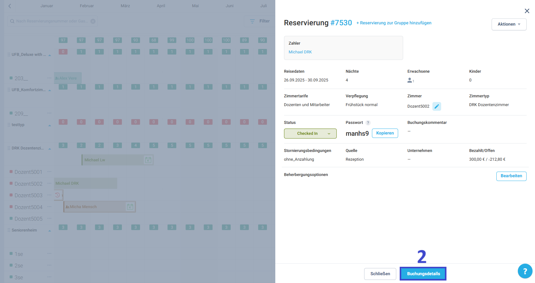 Scrollen Sie in der Reservierungskarte nach unten zum Abschnitt Zahlungsverwaltung.