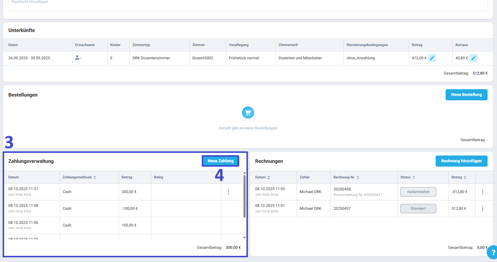 Wählen Sie im sich öffnenden Fenster die Zahlungsmethode und die Mehrwertsteuer (MwSt) aus, geben Sie den Summe ein und fügen Sie bei Bedarf einen Kommentar hinzu.