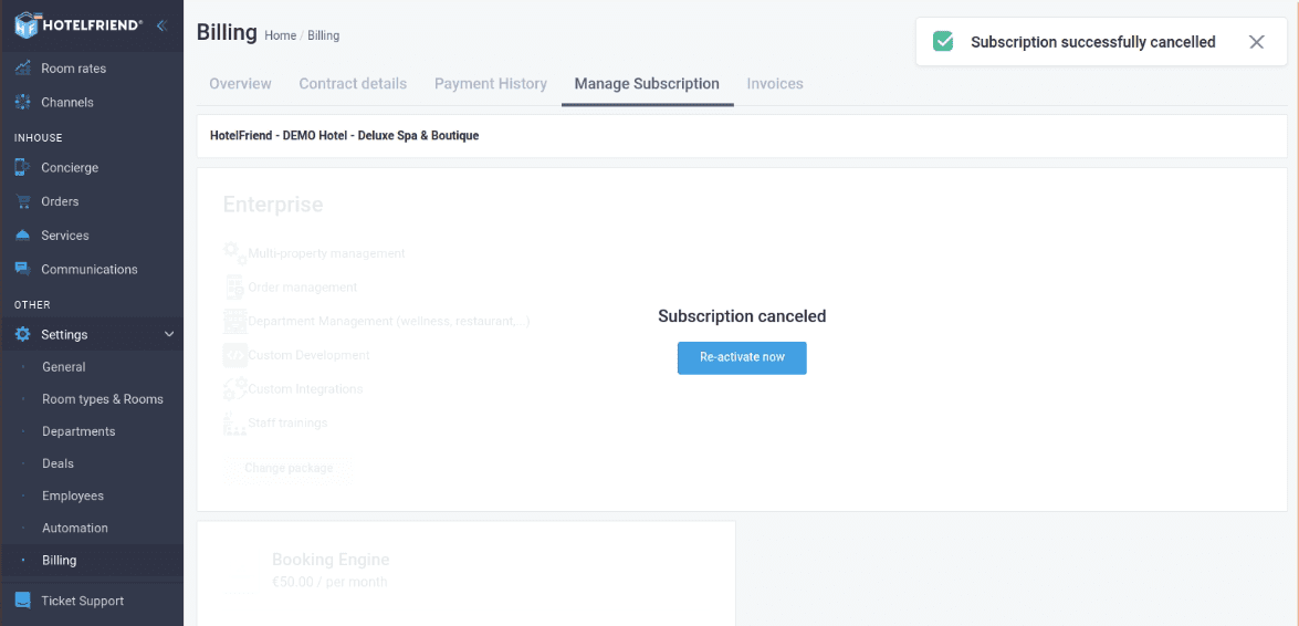 In the Bill estimate window select Remove Payment method.