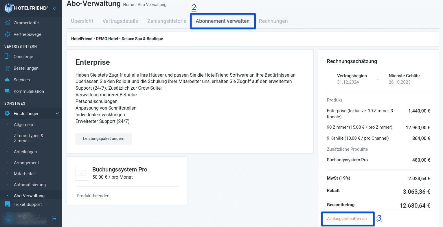 Unter Abrechnung wählen Sie die Option “Abonnement verwalten”.