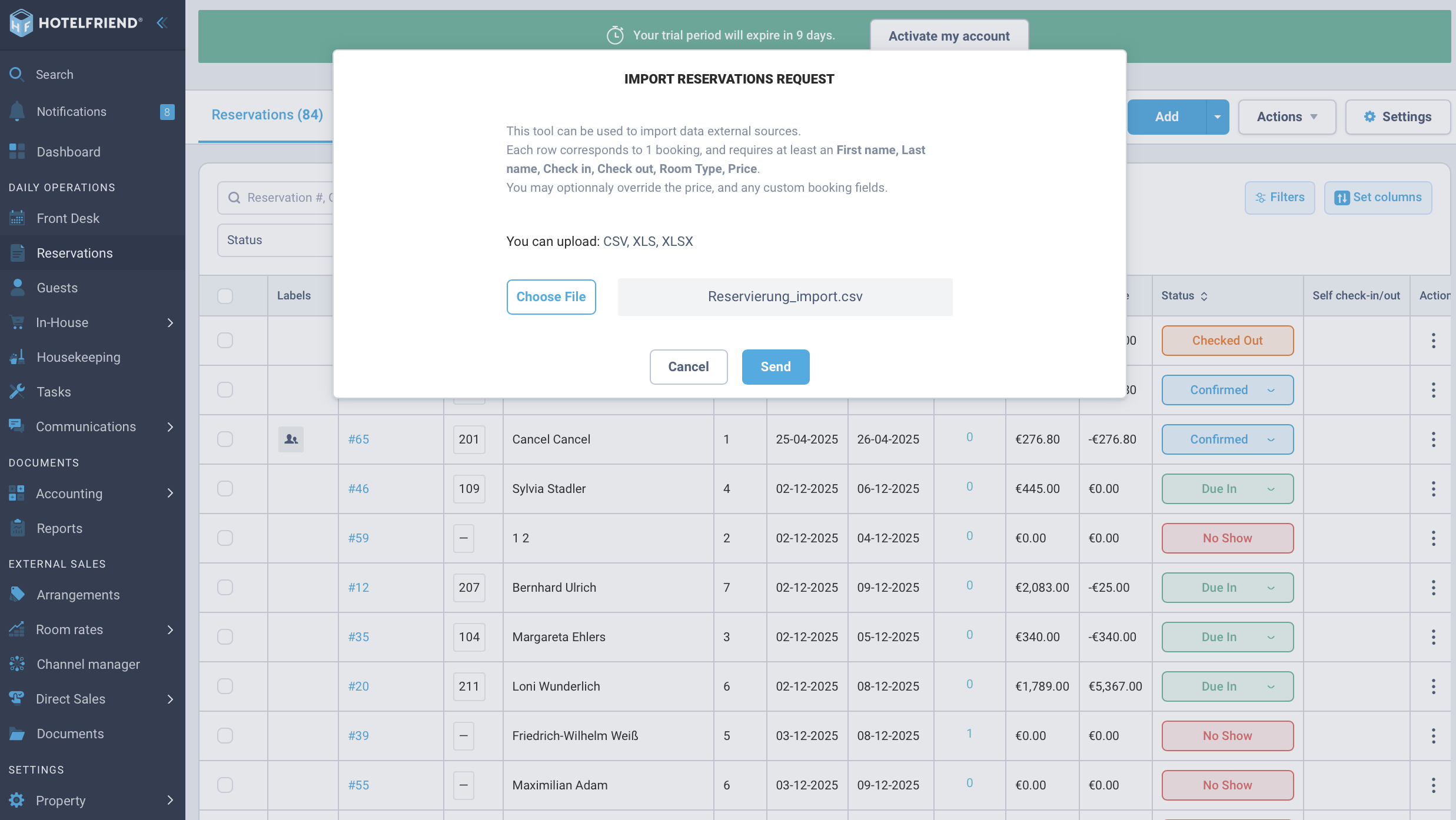 Import Reservations Request